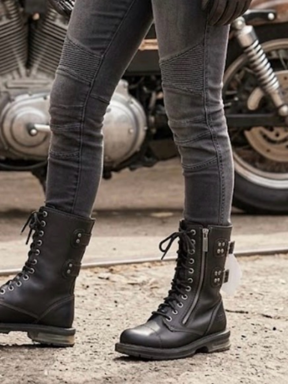 Harley-Davidson Black Lace-Up Moto Combat Boots